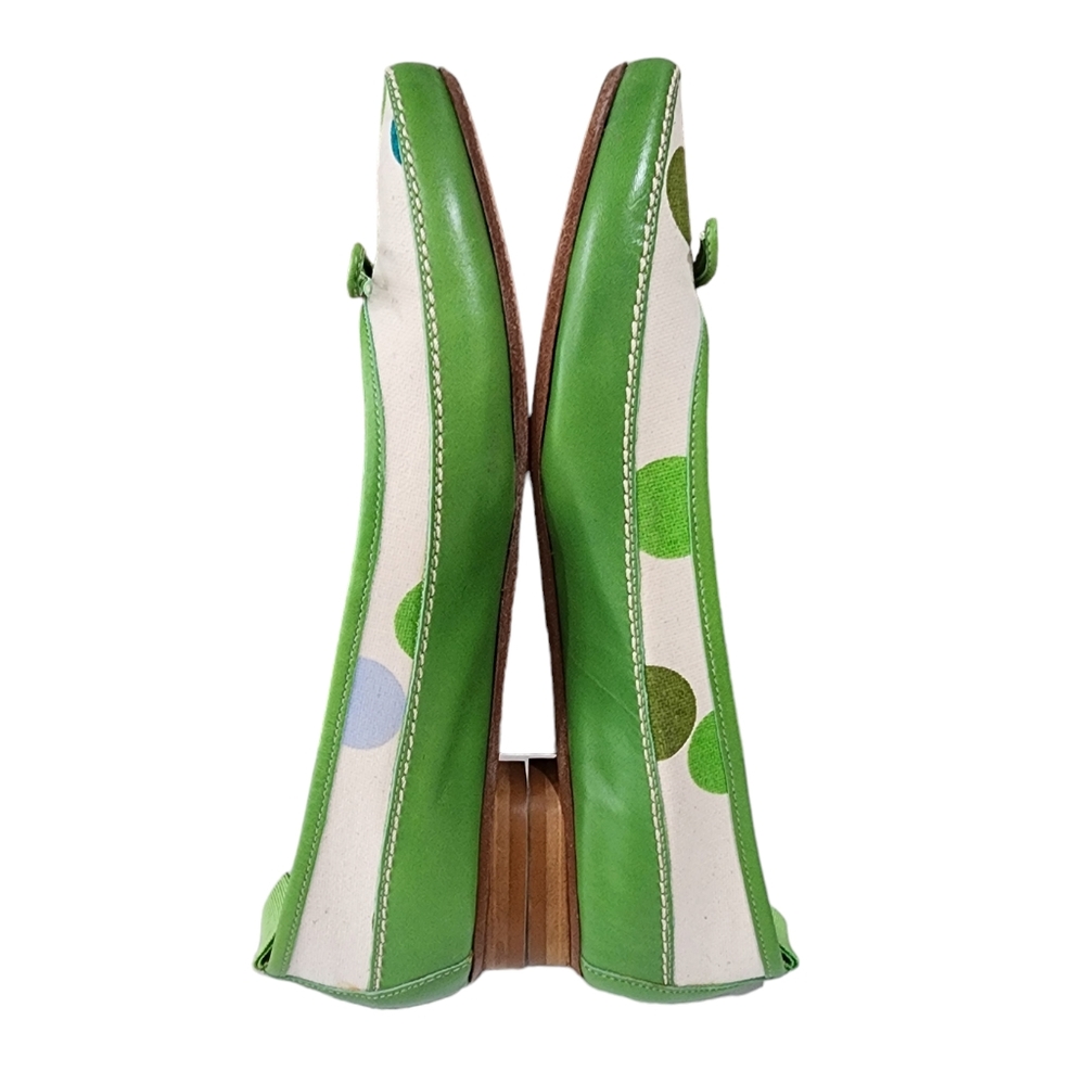 Coach Polkadot Green Canvas Leather  Almond Toe Slip-on Shoes Size 6.5 - Picture 14 of 16